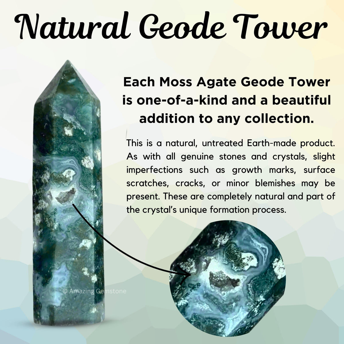 Amazing Gemstone Moss Agate Crystal Towers - Natural Healing Crystal Point Obelisk for Reiki Healing and Crystal Grid (3" to 4" INCH)