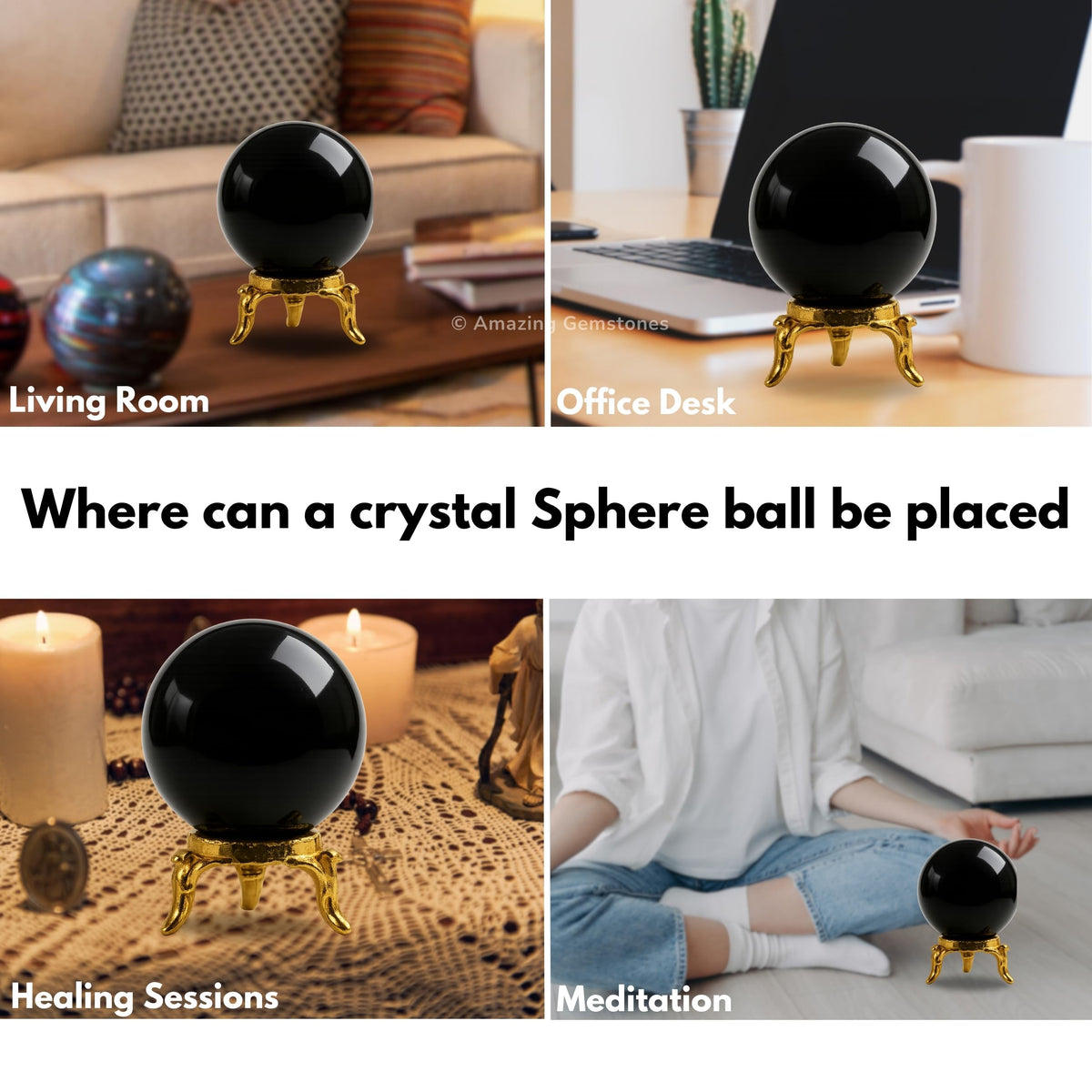Amazing Gemstone Black Obsidian Crystal Ball with Stand - 2" Inches Crystal Sphere Meditation Balls for Witchcraft and Decorative Balls