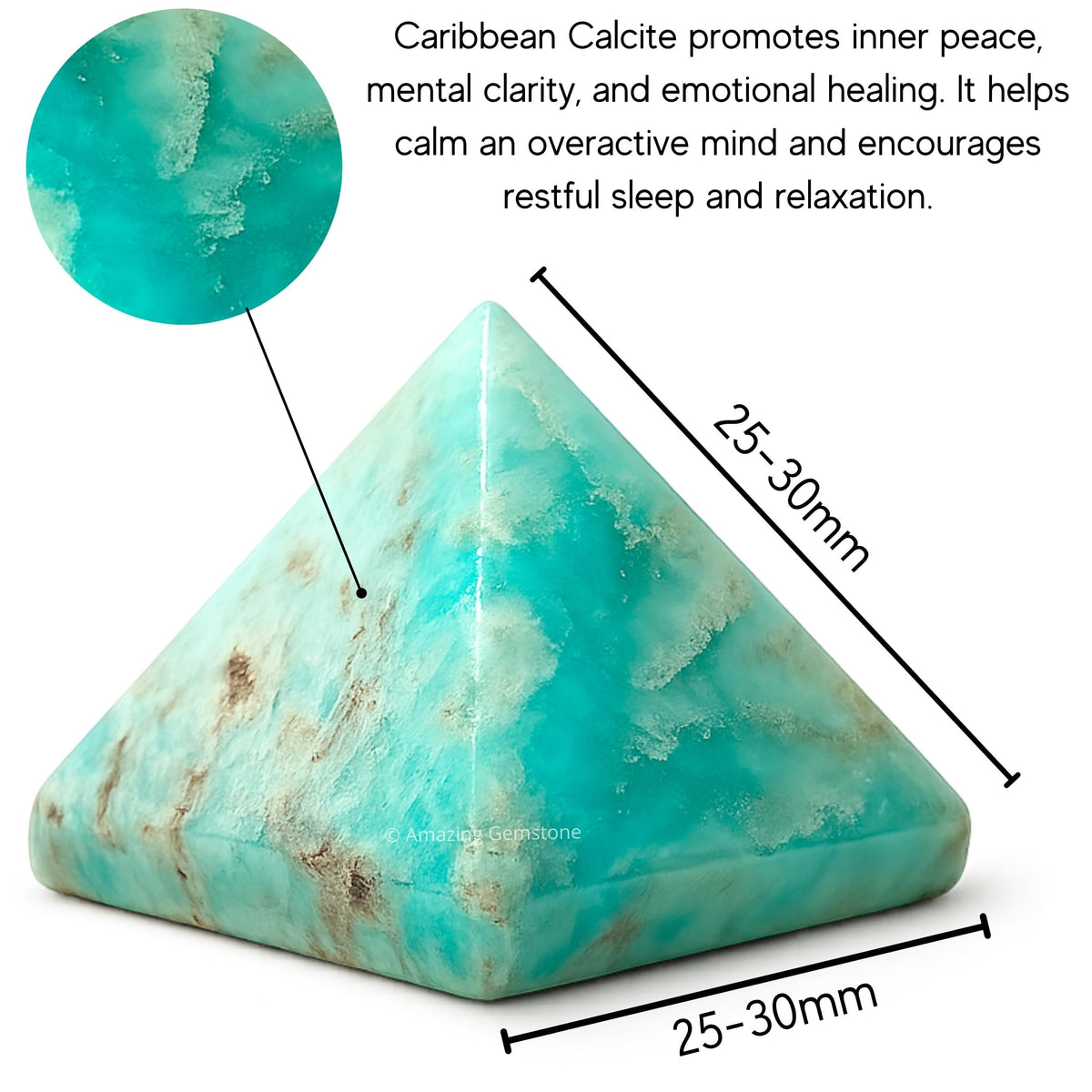 Amazing Gemstone Caribbean Calcite Pyramid Crystal Healing Stones - 1" Great Pyramid Figurine of Natural Stone Pyramid for Meditation, Reiki, Chakra Balancing and Crystal Pyramids Grid