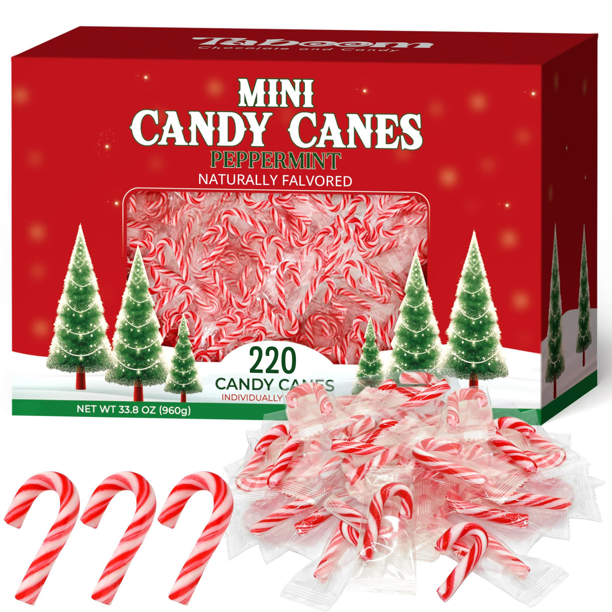 Bulk Mini Candy Cane Individually Wrapped 220 Pack - Small Peppermint Candy Canes Naturally Flavored Red & White Christmas Candy For Holiday Gifts, Stocking Fillers, Party Favors & Decorations