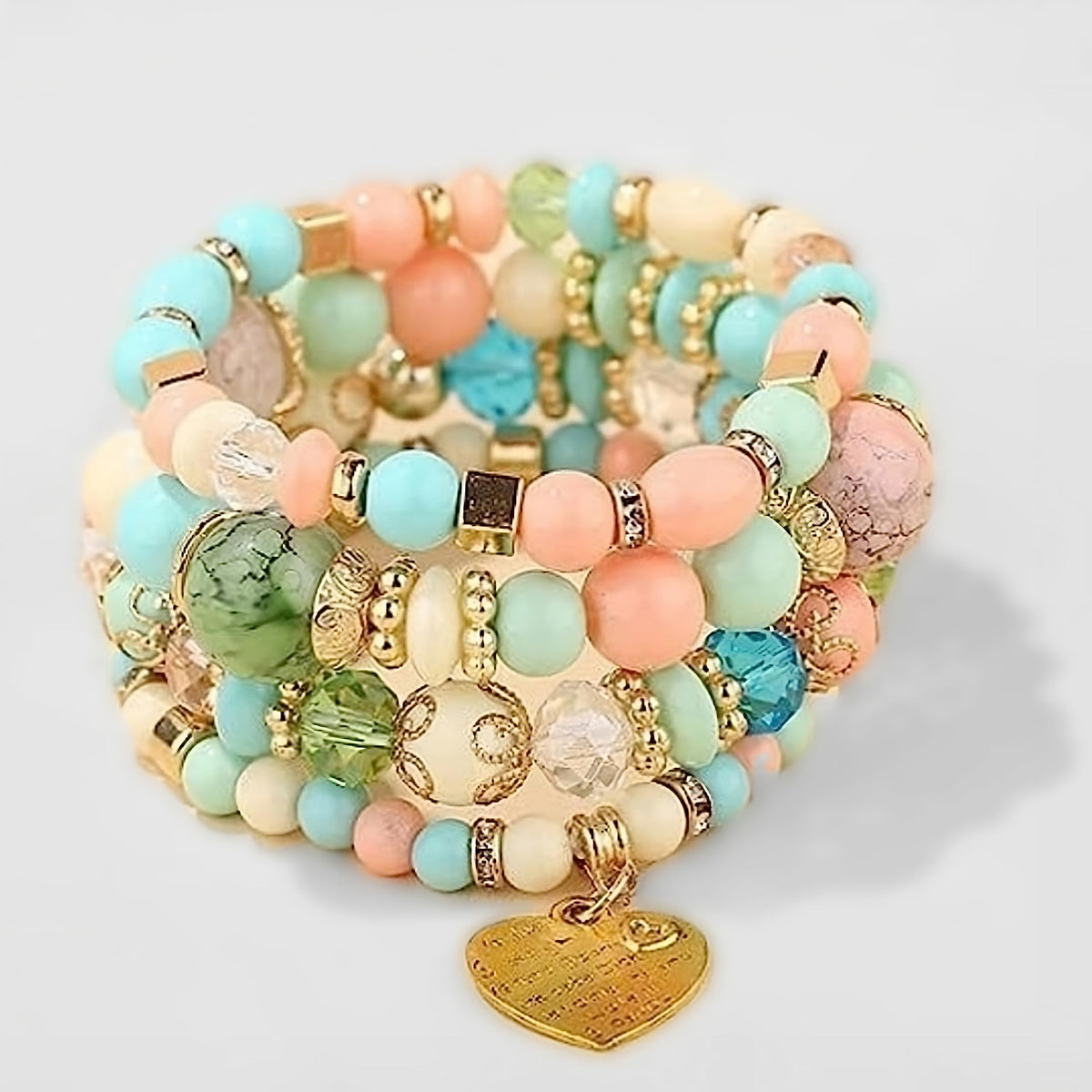 Jewellify Women's Beaded Bracelet Set - Colorful Boho Stackable Design with Crystal Accents - Trendy Fashion Bracelets Jewelry for Women (Light Green)