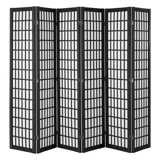 Amacv Room Divider, 6 Panel Japanese Room Divider, Folding Privacy Screen Indoor, Portable Partition Dividers and Decoration Screens, for Room Separation, Home, Office, Restaurant & Bedroom (Black)