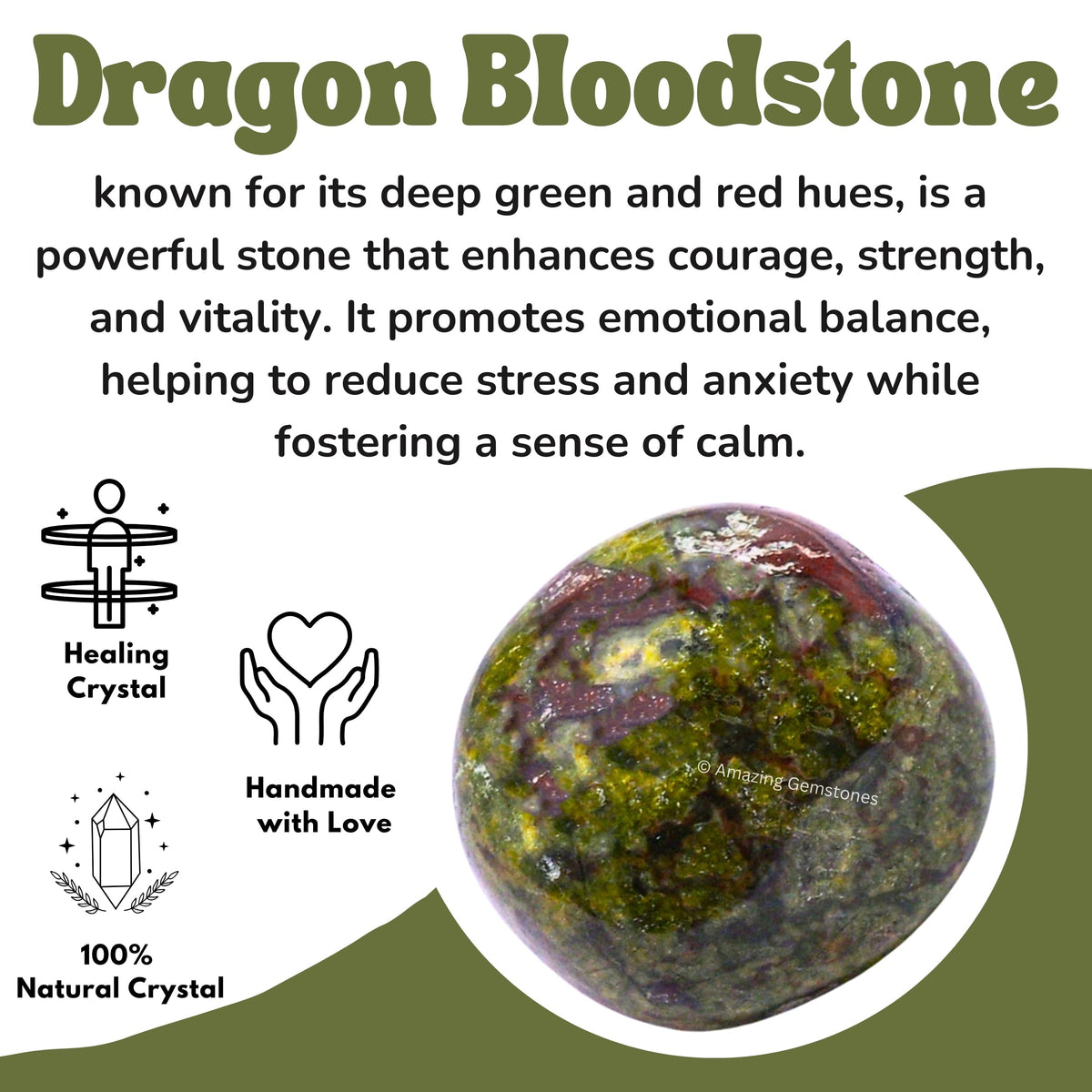 Amazing Gemstone Dragon Bloodstone Crystals and Healing Stones Tumbled - 1 oz Dragon Bloodstone Stone, Healing Stones for Energy Balance, Stress Relief - Premium Polished Gems Rocks for Meditation