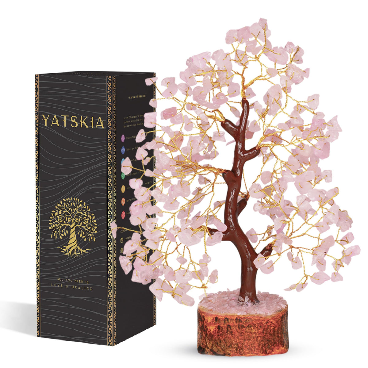 YATSKIA Rose Quartz Tree - Quartz Crystal Tree for Positive Energy - Birthday Gifts for Women - Feng Shui Decor - Gemstone Home Decor - Pink Desk Accessories