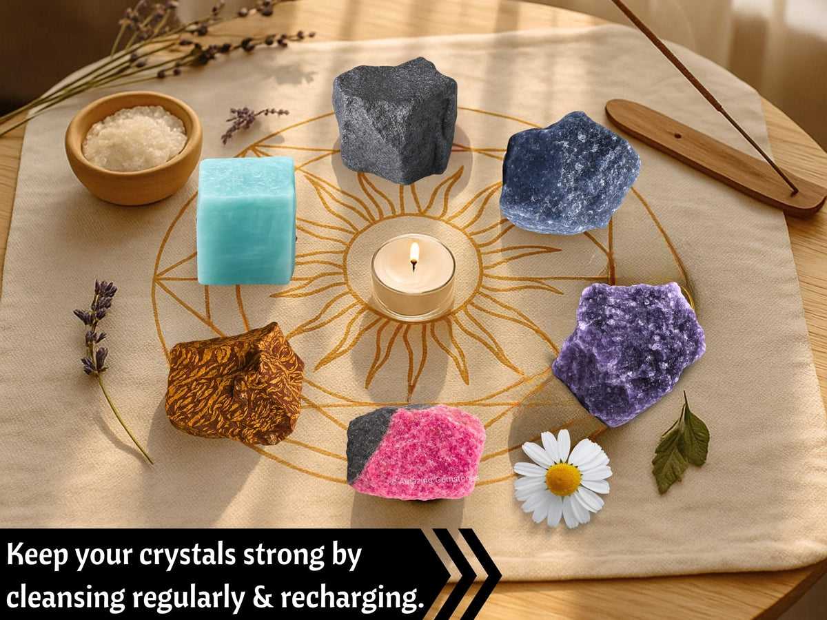 Amazing Gemstone Crystals for Quit Alcohol Manifestation, Set of 6 Amazonite, Blue Aventurine, Hematite, Rhodonite, Mariyam Jasper and Lepidolite Healing Crystals and Stones