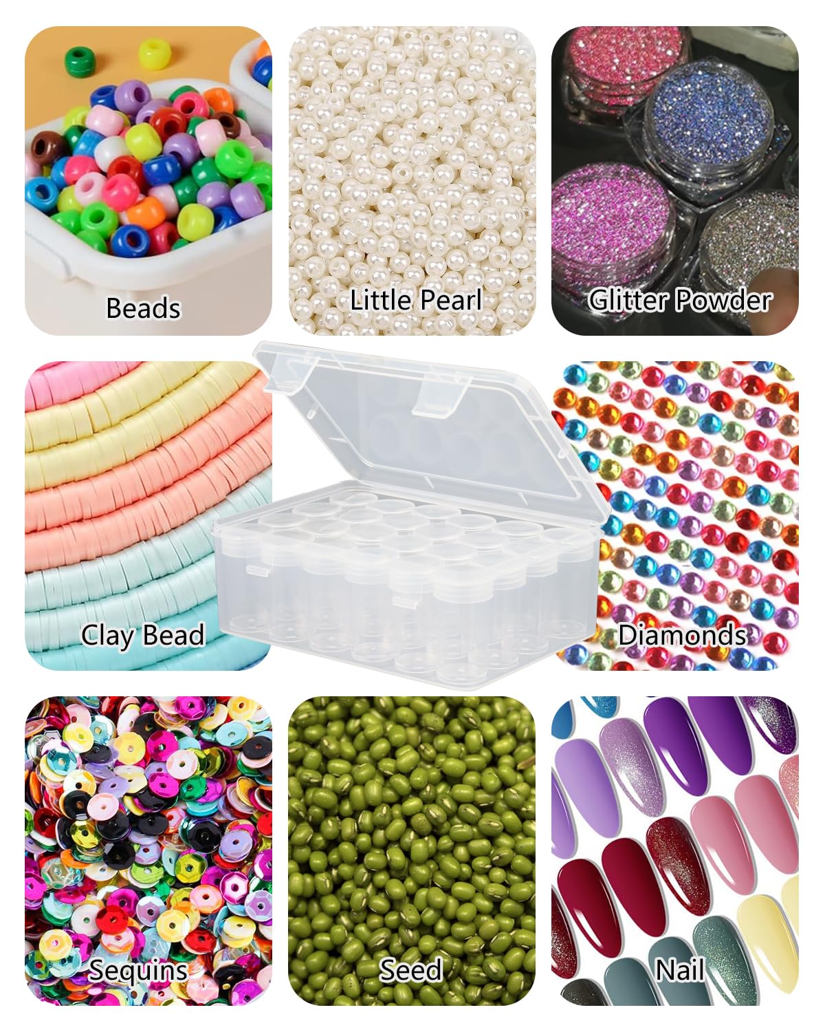 Moon Magpie Diamond Painting Storage Containers, 50PCS Bead Organizer, Mini Clear Jars With Screw Lids for Storing Accessories, Craft, Rhinestones