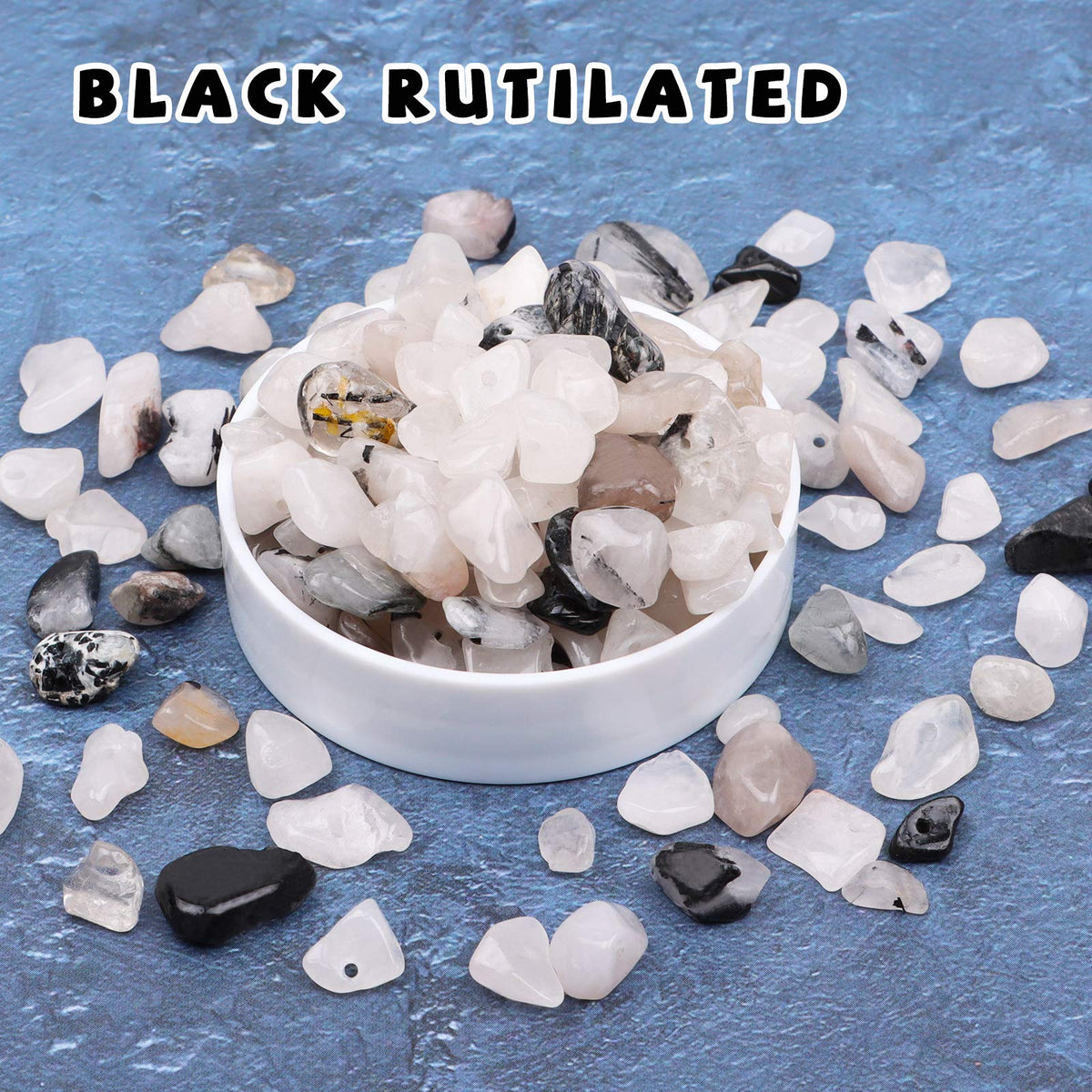 500 pcs Natural Chip Stone Beads, Black Rutilated 5-8 mm Irregular Gemstones Healing Crystal Loose Rocks Bead Hole Drilled for Jewelry Making Bracelet