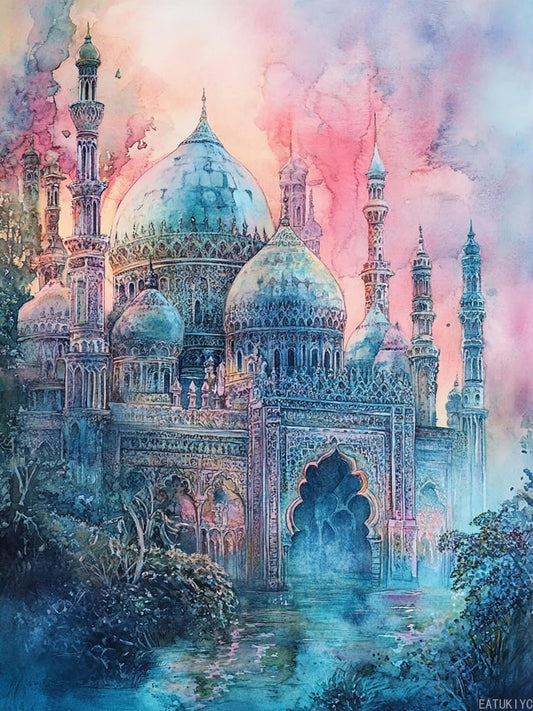 DIY Diamond Painting Muslim Islamic, Full Round Drill Kits Mosaic Art for Adults Relax Home Wall Decor Festival Gift 12x16 inch