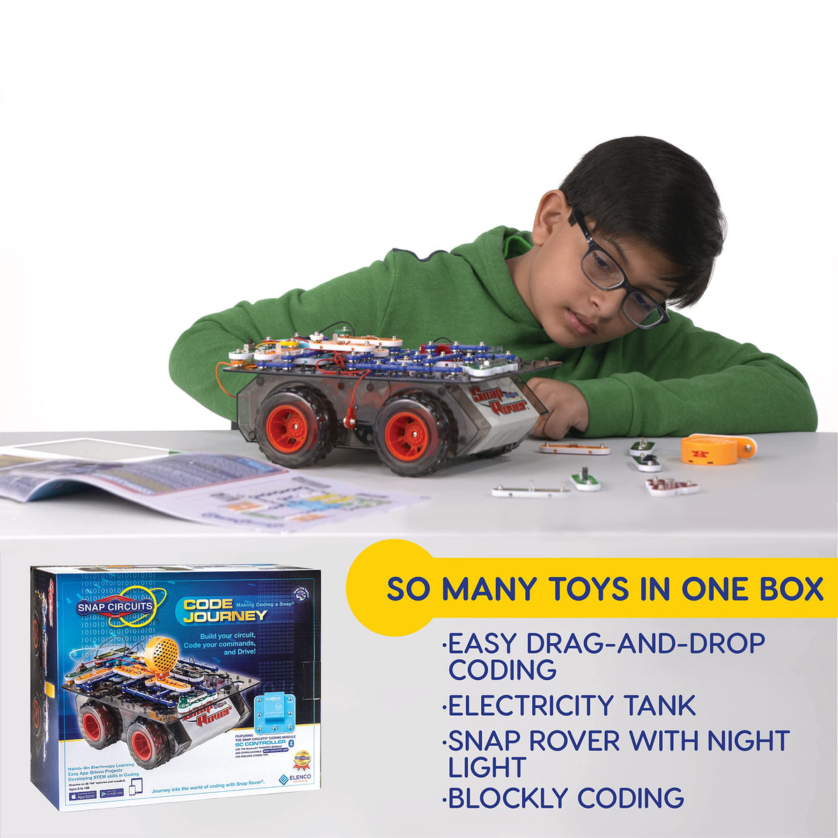 Snap Circuits Code Journey, Build Your Circuit, Code Your Commands, and Drive, Bluetooth Controlled, STEM Building Toy for Ages 8 to 108