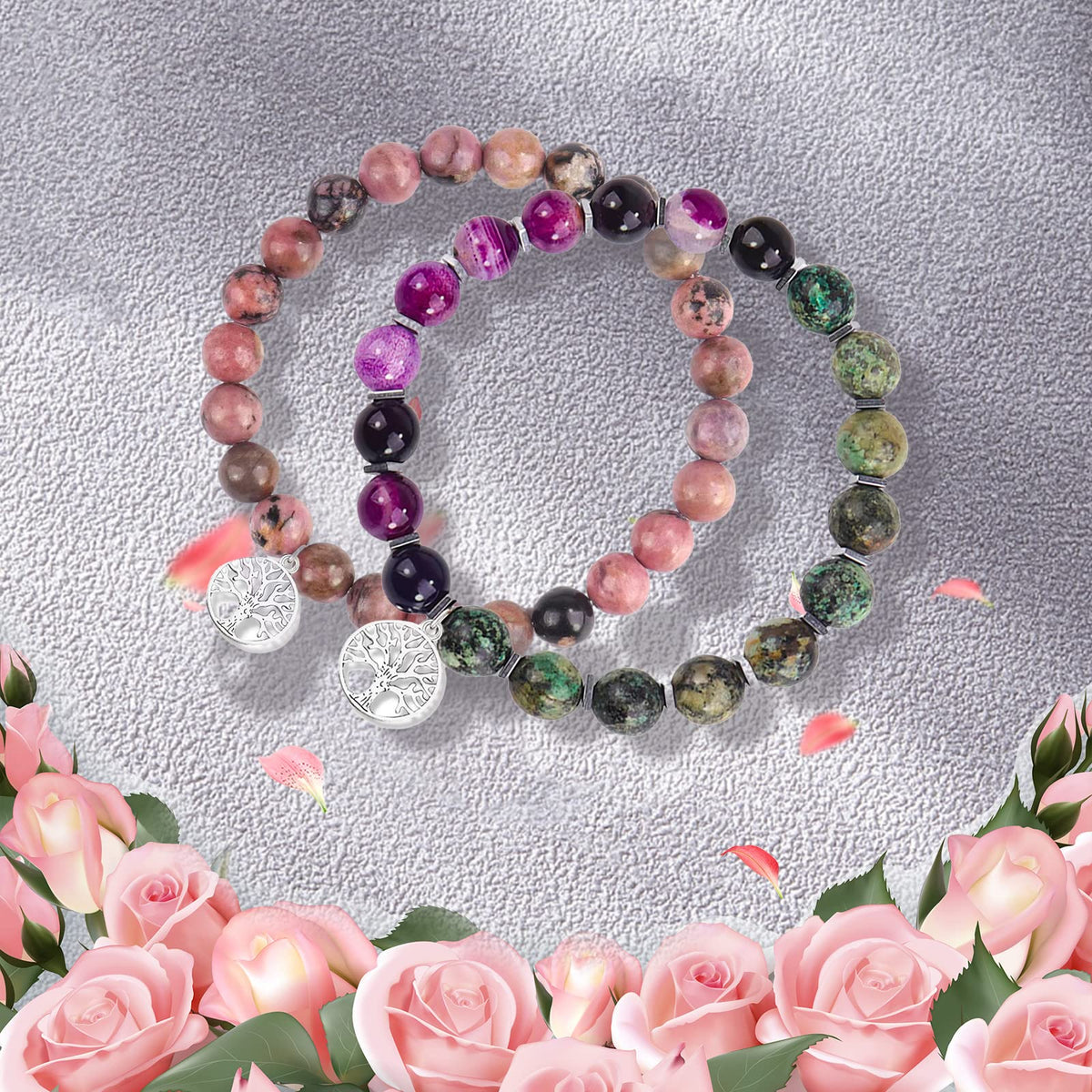 Mother's Day Gifts Tree of Life Charm Bracelet for Granny 8mm Natural Healing Crystals Beads Stretch Bracelet Mom Birthday Gifts
