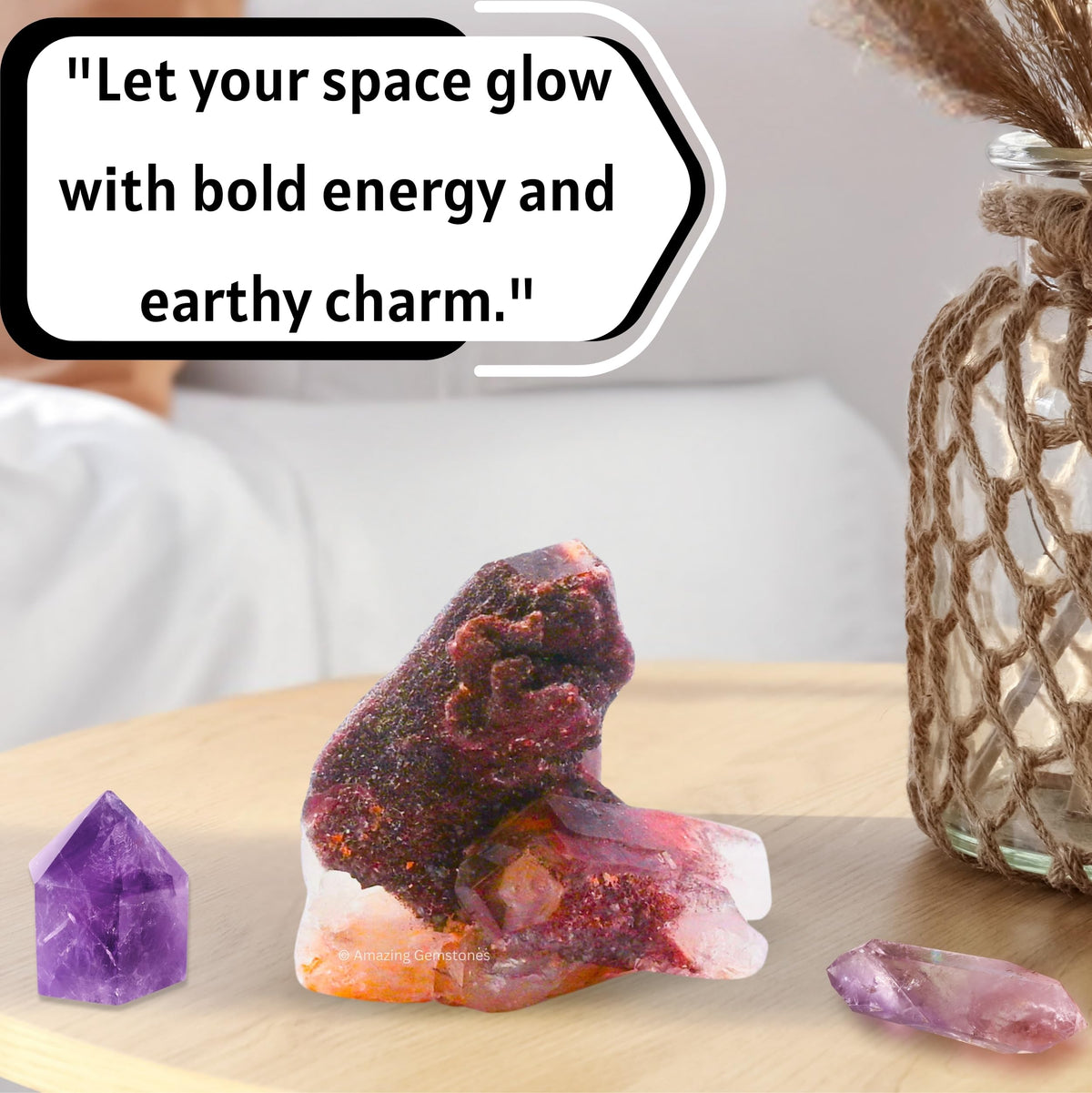 Amazing Gemstone Red Hematoid Quartz Crystals and Healing Stones Mineral Specimen - Premium Semi Precious Gem Stones for Spiritual Growth - Healing Crystals Geode Cluster Point for Meditation
