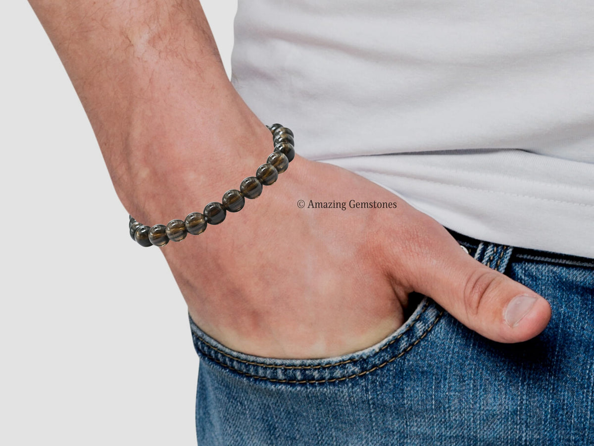 Amazing Gemstone Crystal Bracelet for Women Men's Gifts - Protection Healing Crystal Bracelet - 8mm Gemstone Beaded Stretchable Bracelet Pulseras Para Hombres Mujer Stocking Stuffers Mothers Day Gift (Smoky Quartz)