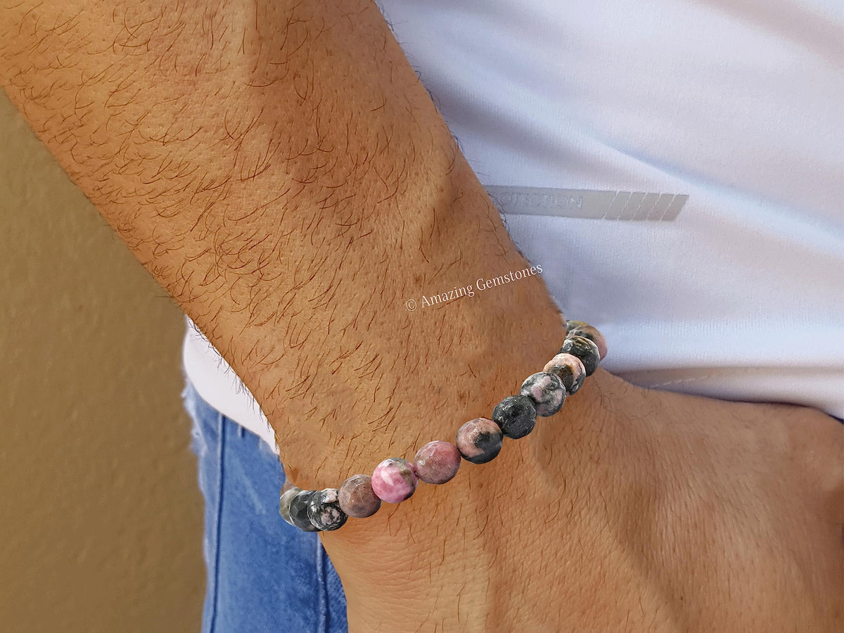 Amazing Gemstone Rhodonite with Matrix Bracelet for Women - Chakra Mens Bracelet Protection Crystals and Healing Stones - Blessing Bracelet Spiritual Meditation Gift Christmas Stocking
