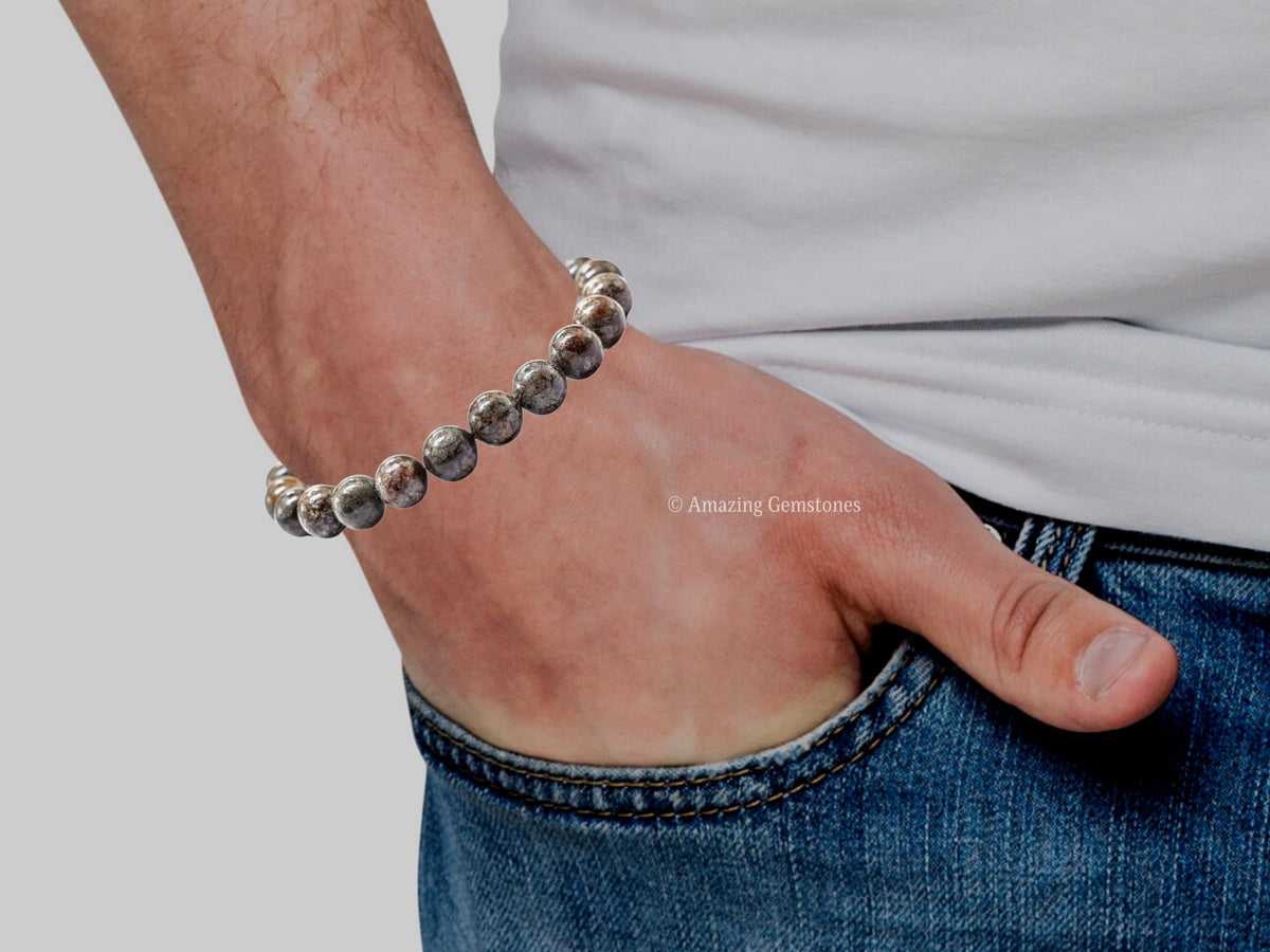 Amazing Gemstone Brown Snowflake Obsidian Bracelet for Women Men's Gifts - Protection Healing Crystal Bracelet - 8mm Gemstone Beaded Adjustable Bracelet Pulseras Para Hombres Mujer Stocking Stuffers