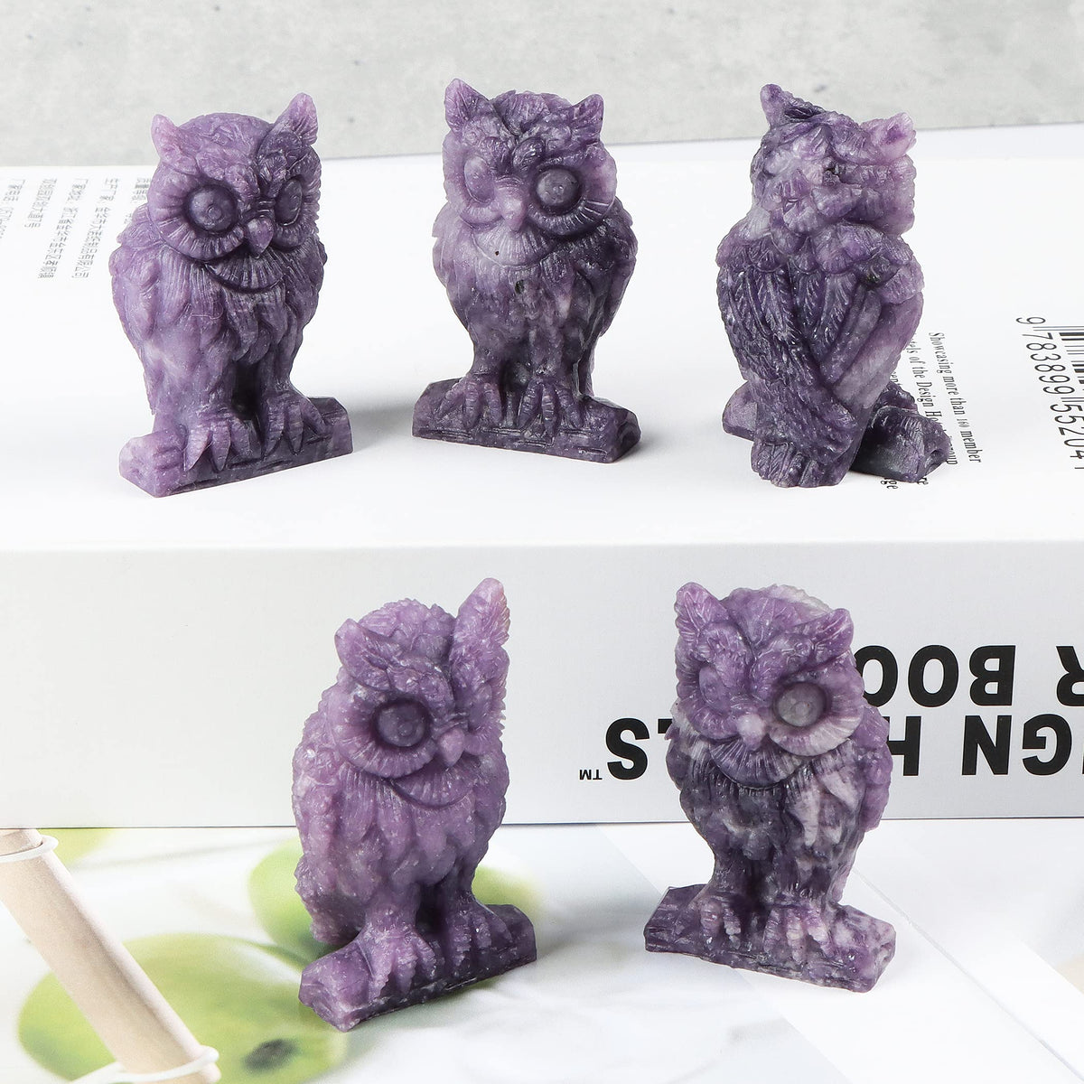 Artistone 2" Purple Mica Stone Crystal Owl Statue Hand Carved Mental Reiki Healing Gemstone Figurines Home Office Car Decoration Owl Gifts for Women Kitchen