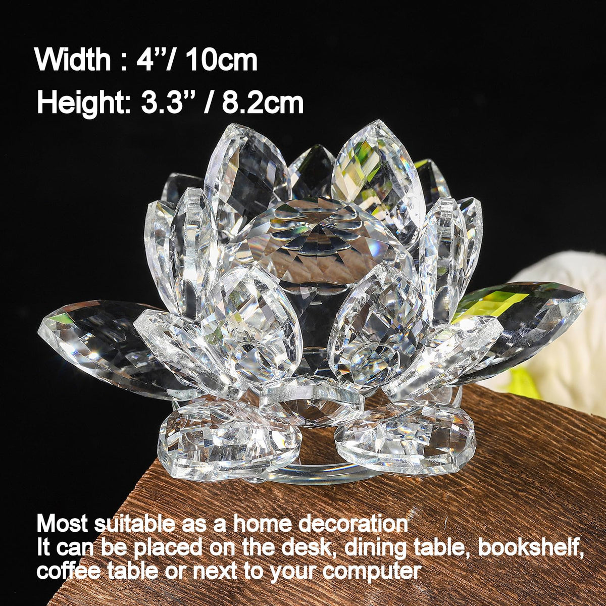 TENGFENG Sparkle Crystal Lotus Flower - 4'' Hue Reflection Clear Crystal Lotus for Feng Shui Home Decor Sun Catcher Ornaments or Paper Weight with Gift Box (100MM) Transparent RED