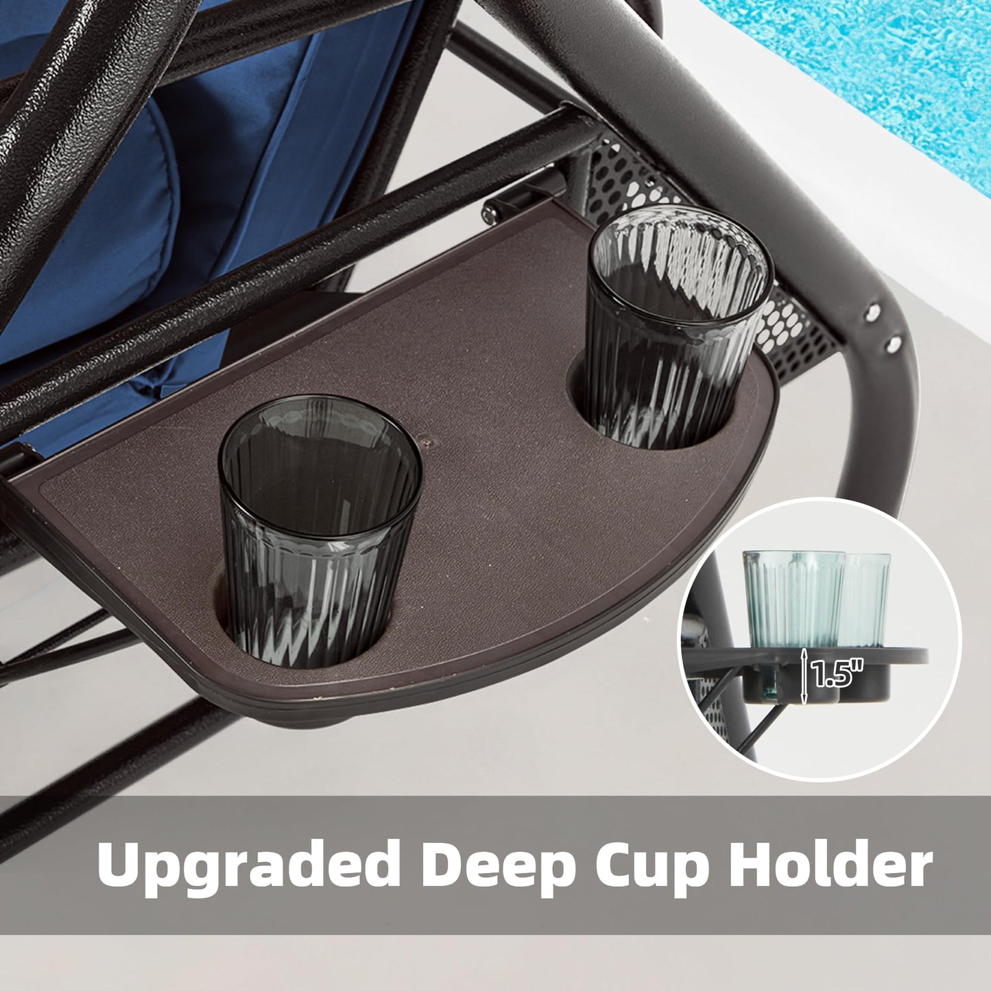 HOMREST 3 Seat Outdoor Porch Swing with Adjustable Canopy, Convertible Patio Swing Bed with Stand, Patio Glider Swing with Upgraded Cup Holder, Thicken Cushions ＆ Pillow for Backyard(Blue)