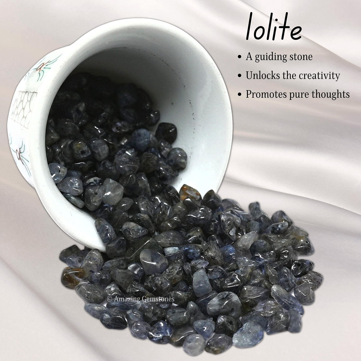 Iolite Pre Drilled Natural Crystals Crushed Chips Beads for Jewelry Making, DIY Handmade Healing Crystals (25 Inch Strand)