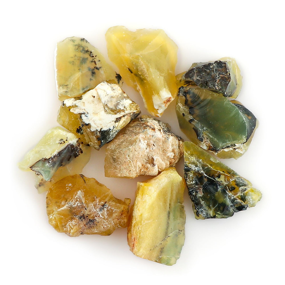 CRYSTALINES (5pcs) Natural Raw Dendritic Yellow Opal Gemstone, Wholesale Rough Stones, Reiki & Healing Crystals, DIY Jewelry Making Supplies, Wire Wrapping, Loose Gemstones, Gem Collection
