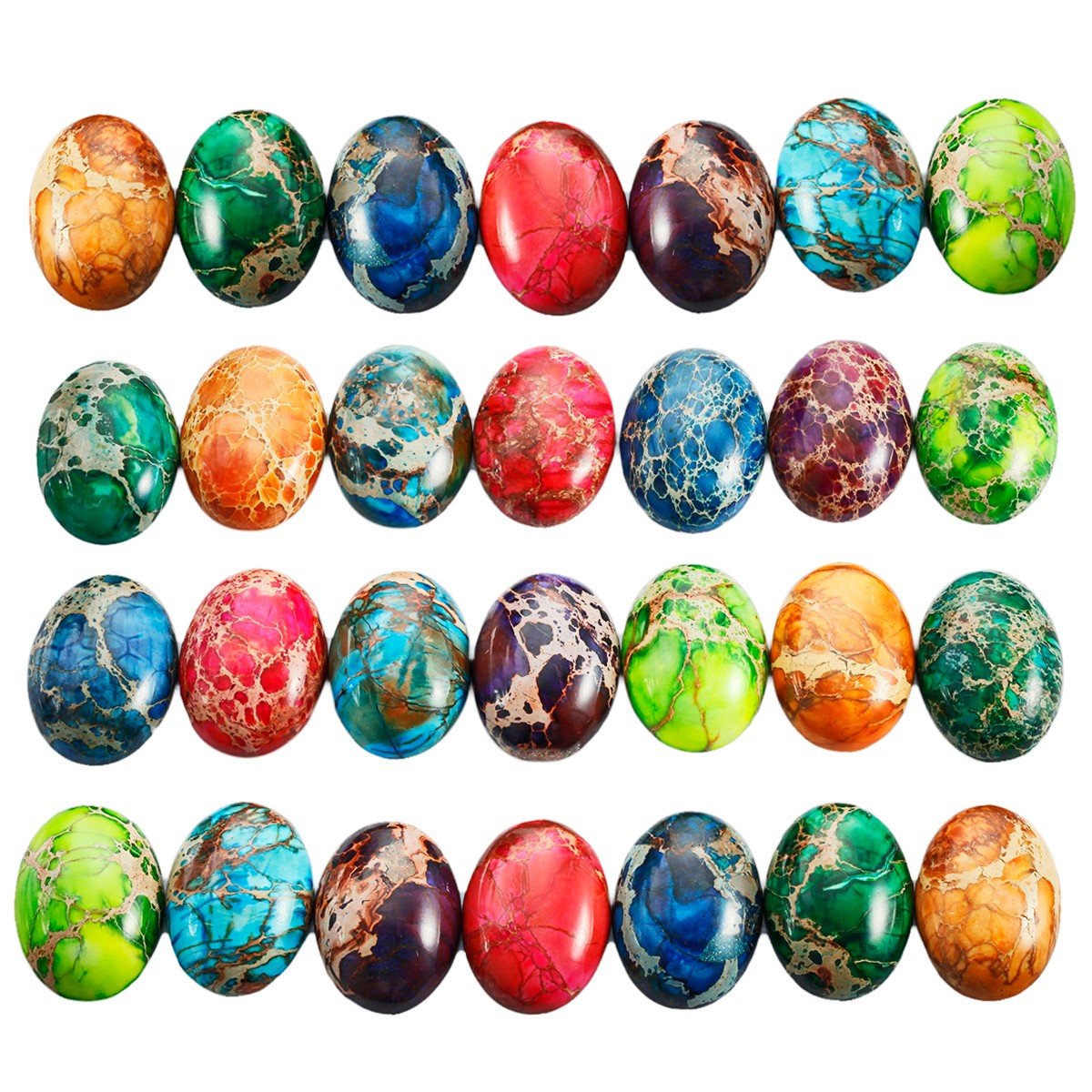 rockcloud 18x25mm Oval Cabochon Flatback Semi-precious Stones Sea Sediment Jasper for Jewelry Making Pack of 5