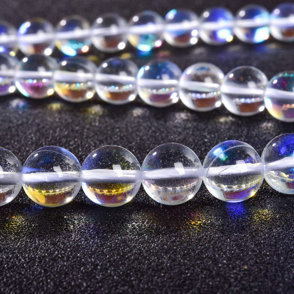 Asingeloo 48PCS 8mm White Angel Aura Beads Round Gemstones Polished Mermaid Aura Moonstone Smooth Stone Loose Beads Crystal Quartz for DIY Jewelry Making 1 Strand 15”