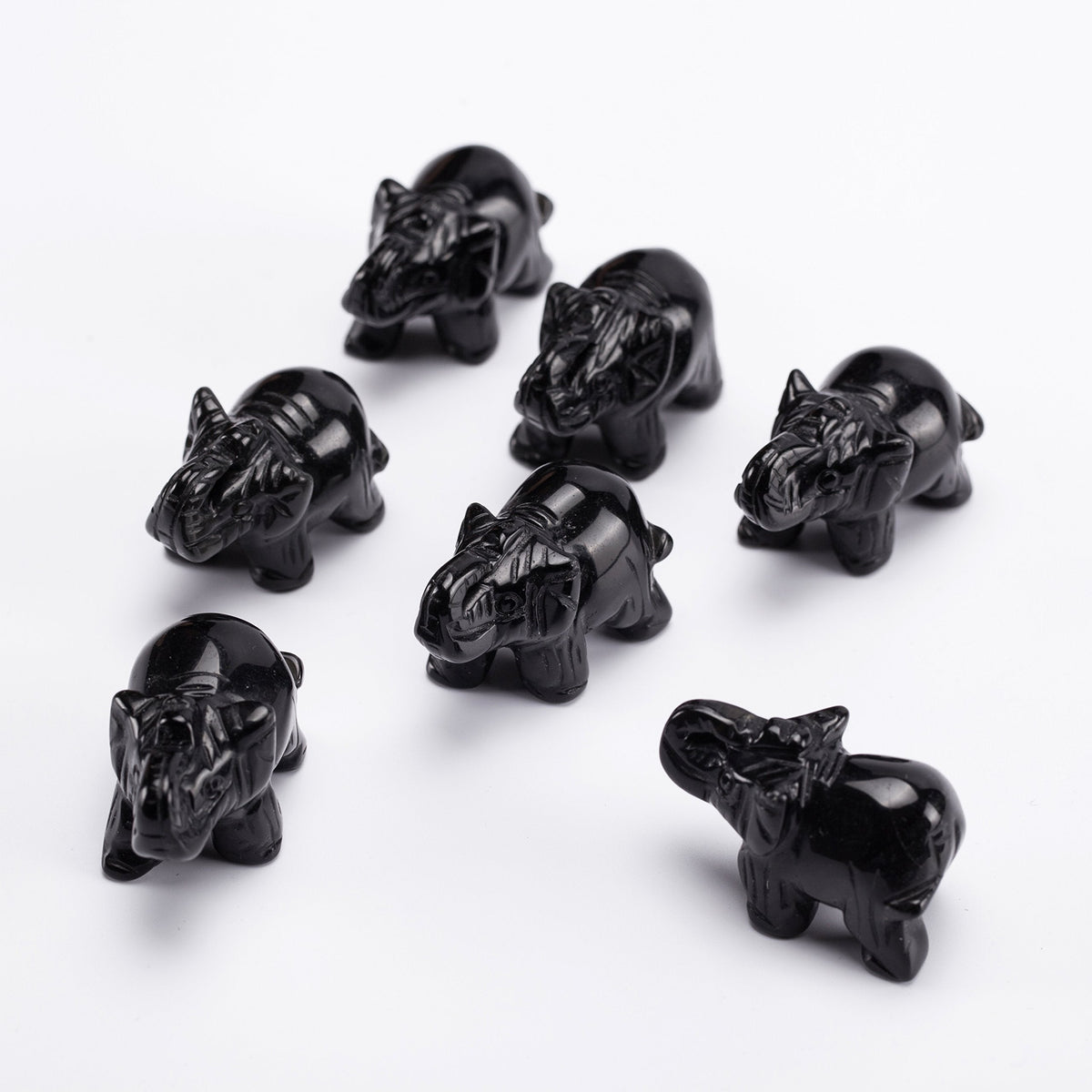 YWG Black Obsidian Elephant 1.5 Inches Statue Crafts Natural Stone Carved Figurine Chakra Carving Stones Healing Reiki