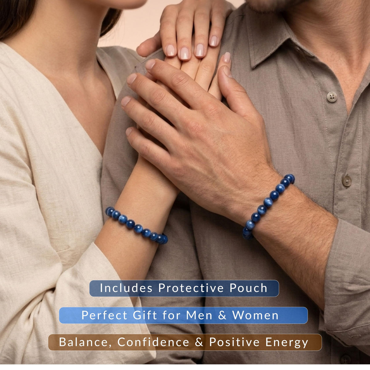Cherry Tree Collection Kyanite Beaded Bracelet – Genuine 8mm Gemstone Stretch Bracelet for Men & Women – Handmade Crystal Bracelet - (Kyanite - S)