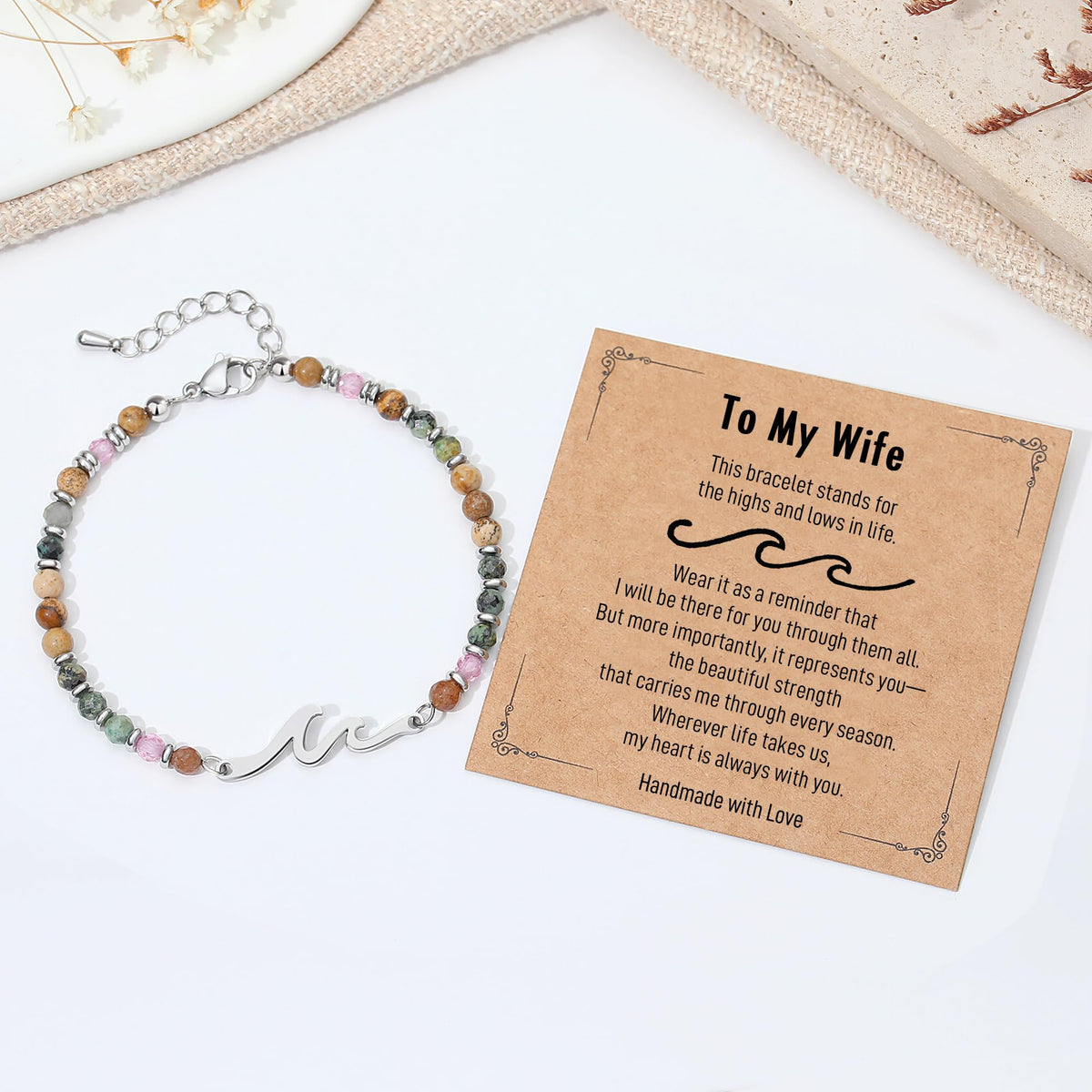 TONY & SANDY Wife Birthday Gifts, Mothers Day Gifts for Wife from Husband, Wave Bracelet for Women, Unique Wedding Anniversary Valentines Day Gift for Wives Christmas Jewelry Presents Idea