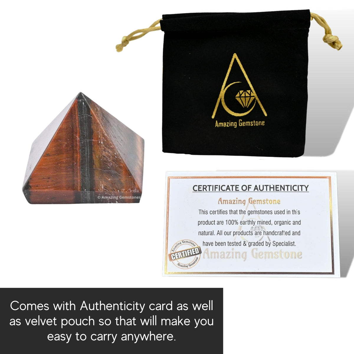 Amazing Gemstone Red Tiger Eye Pyramid Crystal Healing Stones - 1" Great Pyramid Figurine of Natural Stone Pyramid for Meditation, Reiki, Chakra Balancing and Crystal Pyramids Grid