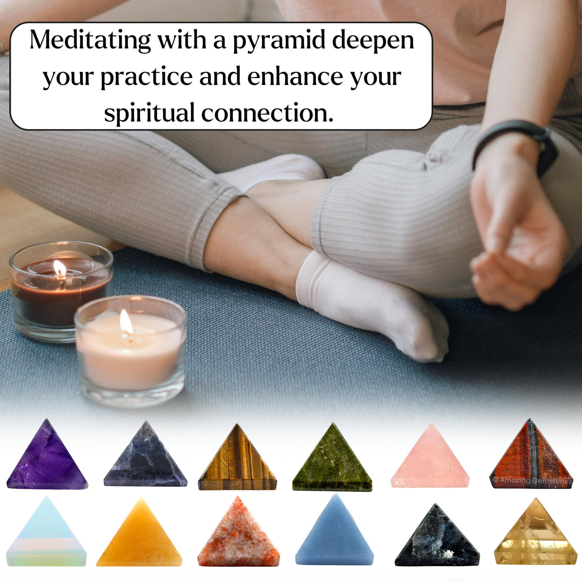 Amazing Gemstone Pack of 11 Crystal Pyramid Healing Stones - 1" Wholesale Bulk Crystals Pyramid Figurine of Natural Stone for Meditation, Reiki, Chakra Balancing and Crystal Pyramids Grid