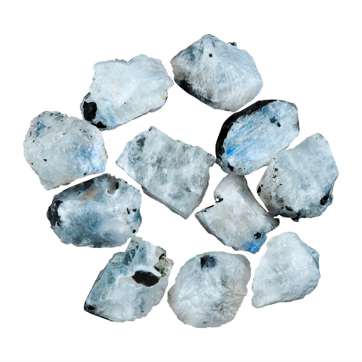 CRYSTALINES (7 to 9pcs) Natural Raw Rainbow Moonstone Gemstone, Assorted Bulk Rough Stones, DIY Jewelry Making, Wholesale Loose Supplies, Healing Crystals, Birthstone, Gem Collection