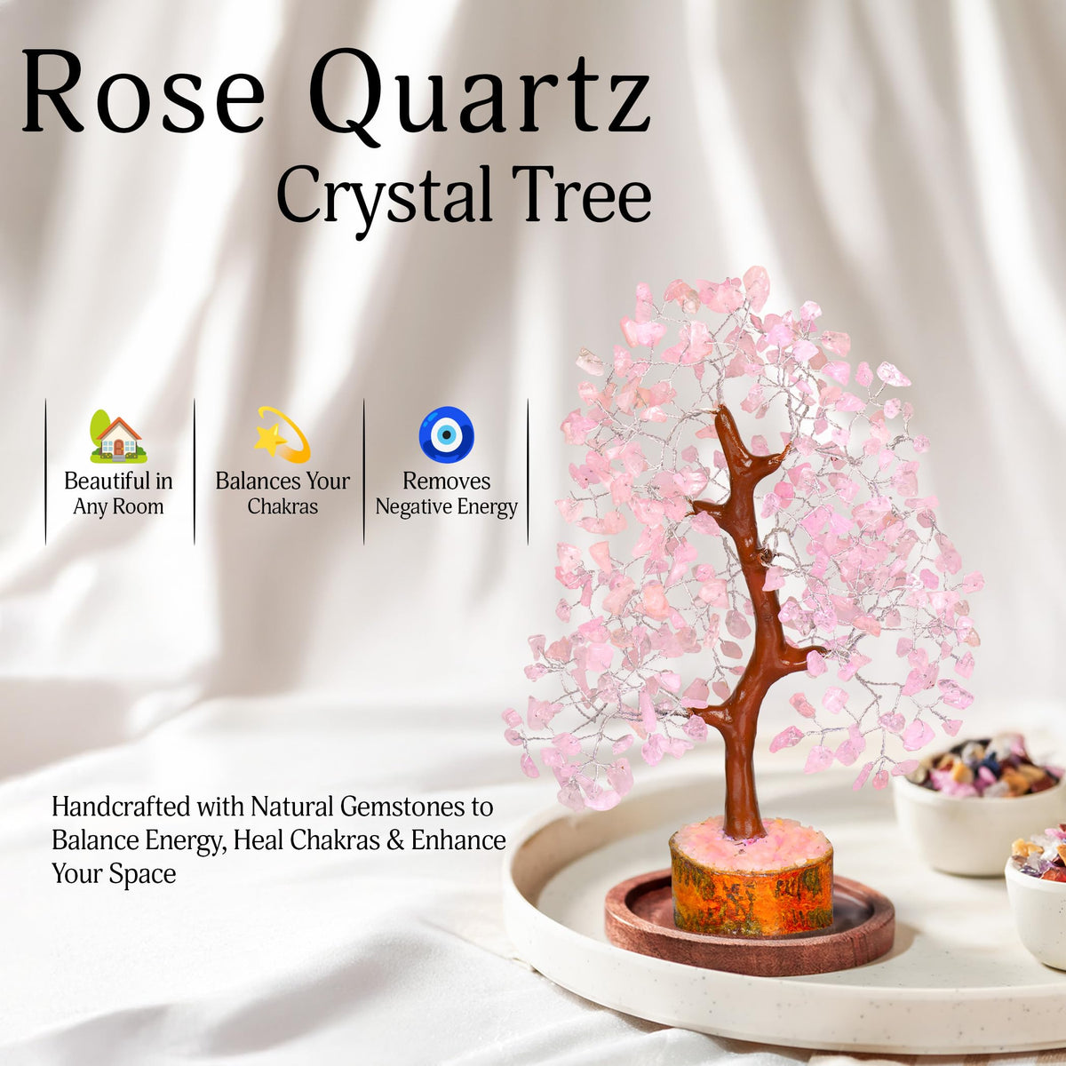 YATSKIA Rose Quartz Crystal Tree - Bonsai Tree of Life - Pink Room Decor - Desk Decorations for Women Office - Gemstones and Crystals - Stones and Crystals