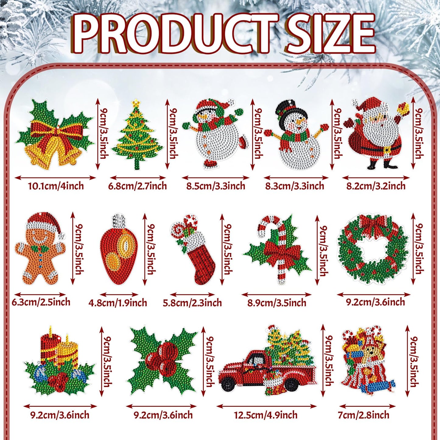 Equsion 14 Pcs Christmas Diamond Art Ornaments Christmas Diamond Painting Keychains Kits Double Sided Hanging Art Key Ring Painting Ornaments 5d DIY Craft Gifts Family Home Decor Rhinestone Pendant