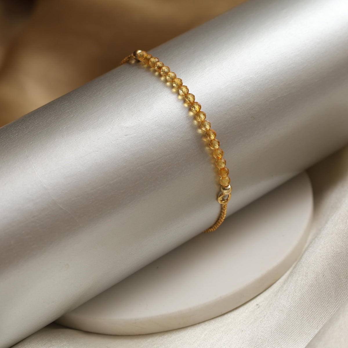 Gempires Birthstone Beaded Bracelet, Citrine Beads Bracelet, November Birthstone Jewelry, Bolo Bracelet, Gift for Her, 14k Gold Plated Chain (6-9 inch Adjustable Length)
