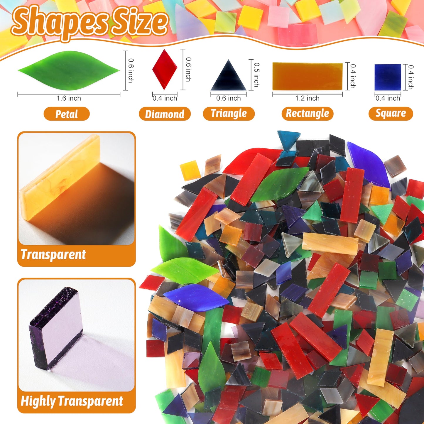 Mosaic Glass Pieces Tiles for Adults: LATIIZ 320Pcs Retro Color Mixed 5 Shapes Stained Glass Bulk for Beginner Artist - Mosaics Kit for Making Art Project Craft DIY Lamp Vase Coaster Stepping Stone
