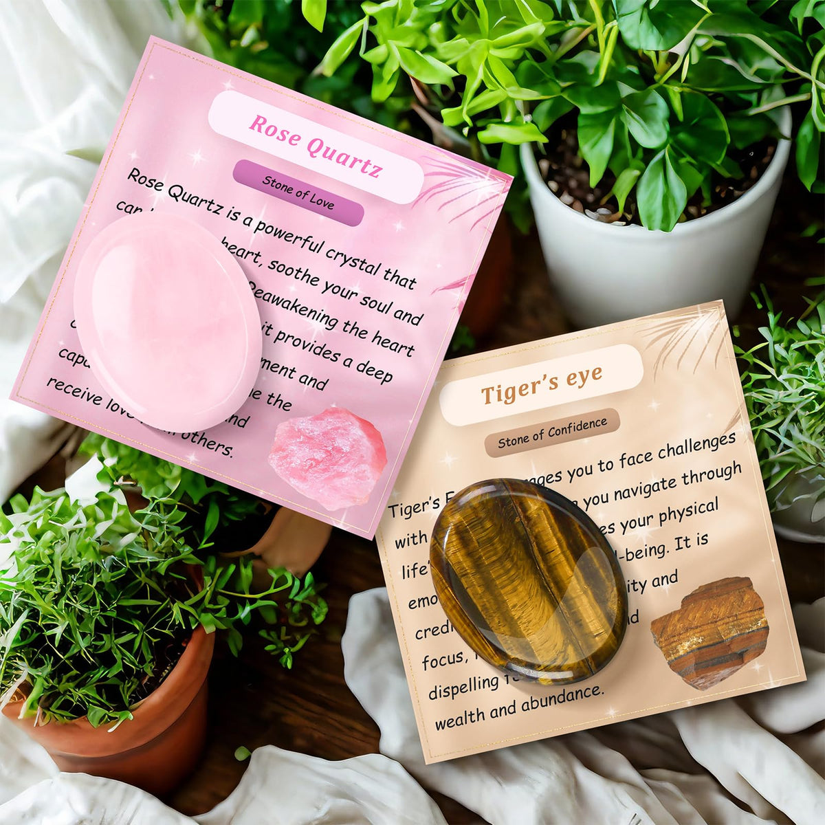 Tiger Eye & Rose Quartz Worry Stones for Anxiety, Worry Stone, Worry Stones Bulk, Palm Stone, Natural Crystals and Healing Stones, Stress Meditation Crystal