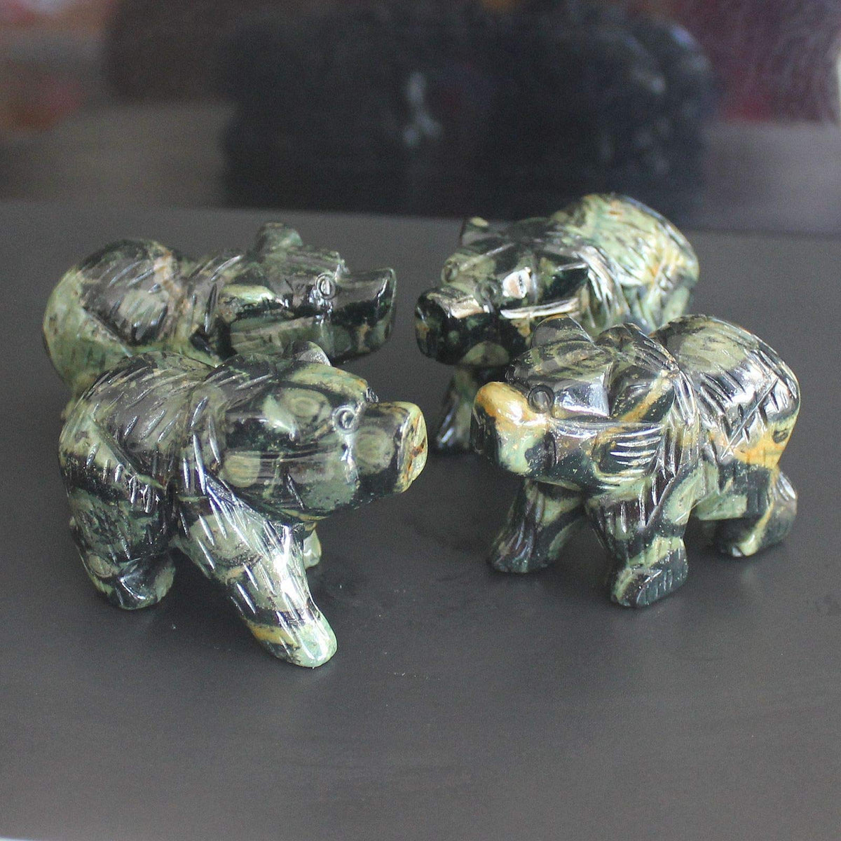 2'' Hand Carved Mixed gemstome Crystal Bear Figurine Animal Carving (kambaba Jasper)