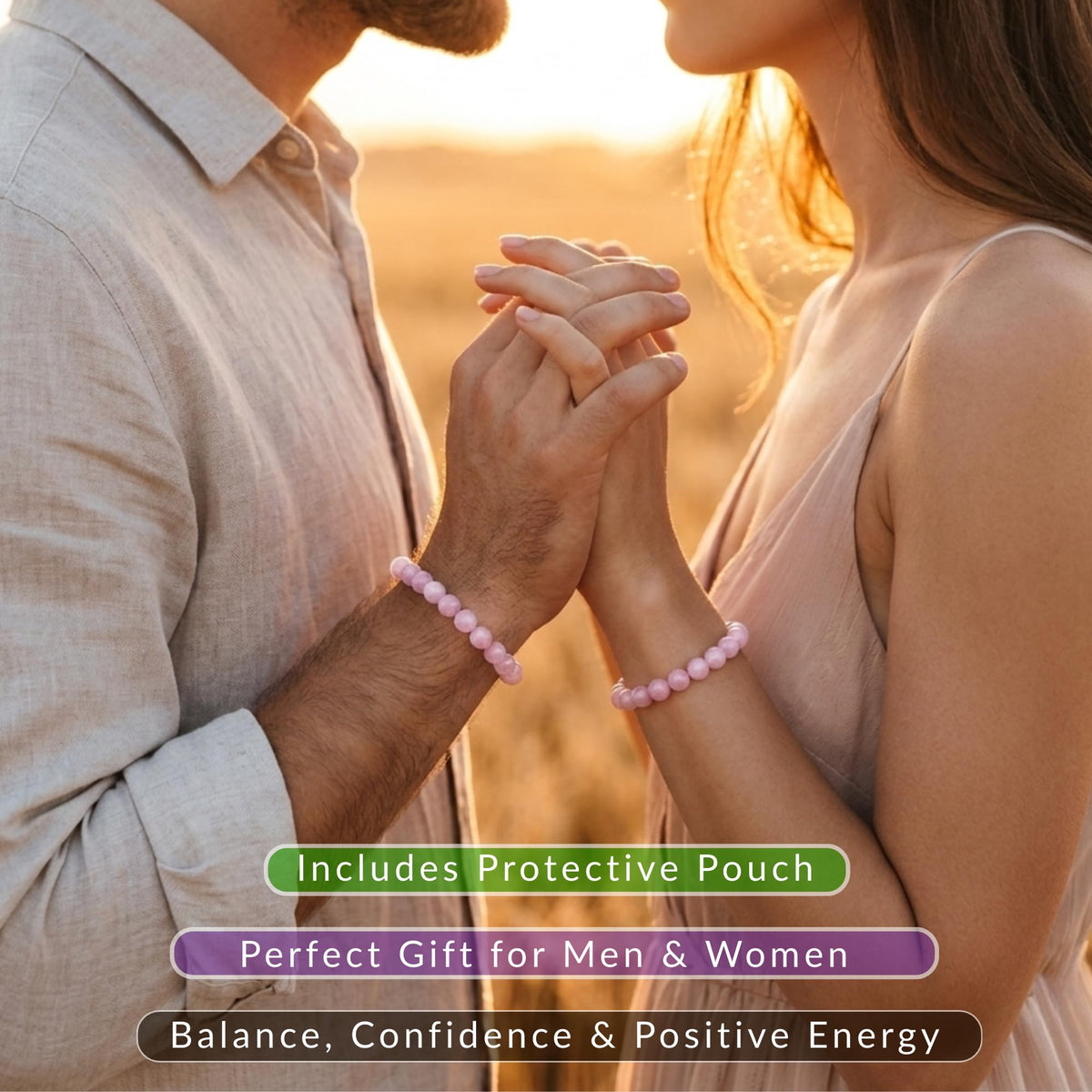 Cherry Tree Collection Kunzite Beaded Bracelet – Genuine 8mm Gemstone Stretch Bracelet for Men & Women – Handmade Crystal Bracelet - (Kunzite - M)