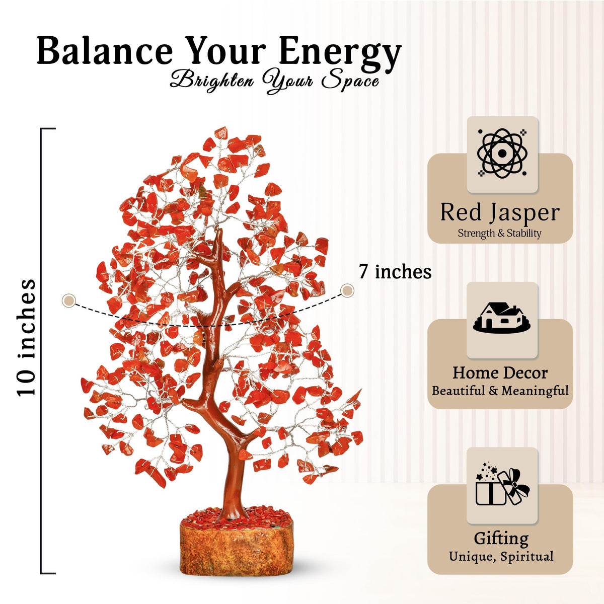 YATSKIA Red Jasper Crystal Tree of Life - Crystals and Stones - Home Office Decor - Desk Accessories - Bonsai Tree - Gemstones and Crystals