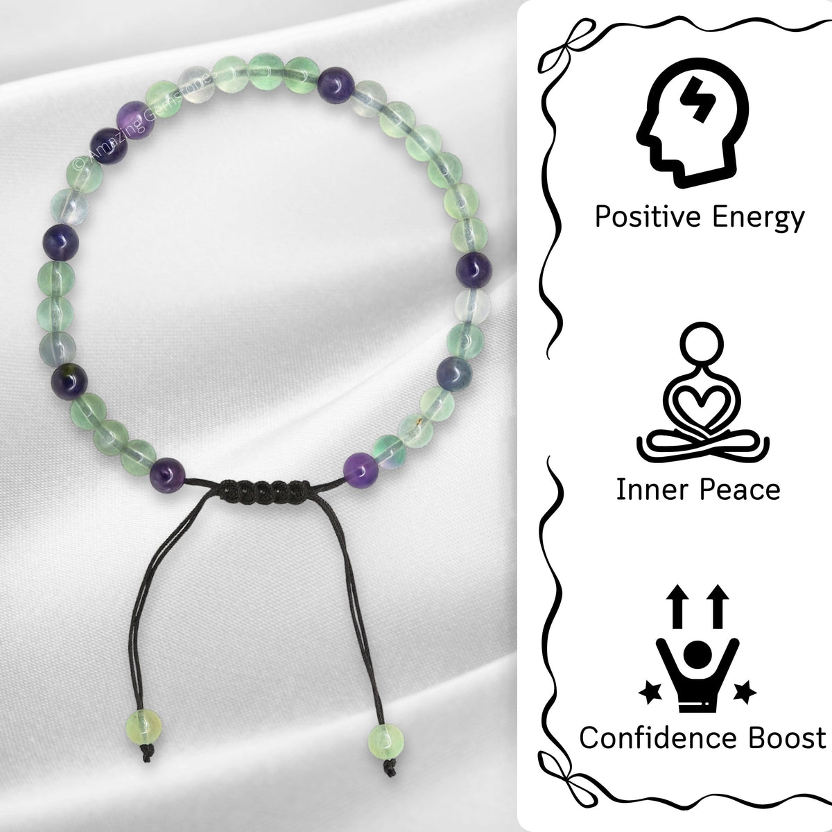 Amazing Gemstone Multi Fluorite Anklet Ankle Bracelets for Women - Waterproof Beaded Healing Crystal Anklets, Plus Size Chakra Gemstone Bead Anklet (Stretchy Adjustable - Plain)