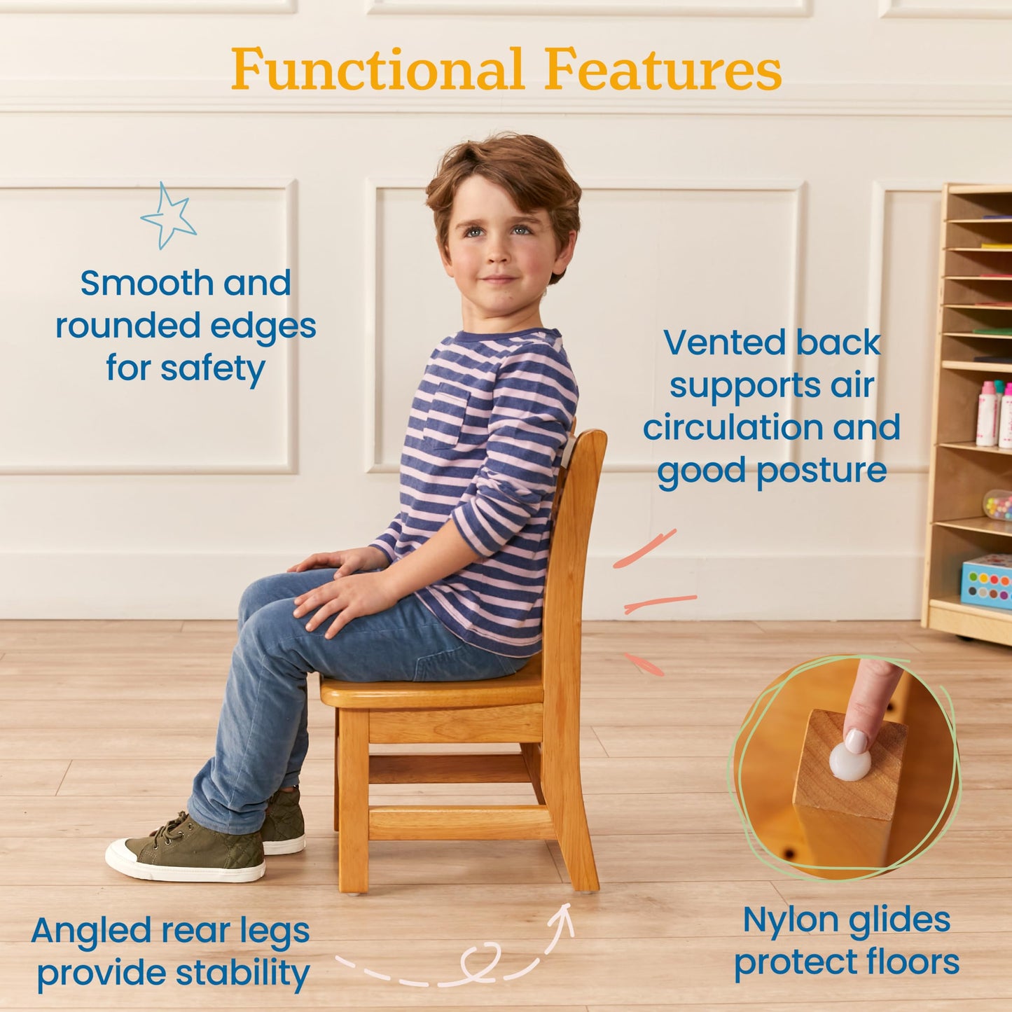 ECR4Kids 30in D Round Hardwood Table with 20in Legs and Two 10in Chairs, Kids Furniture, Honey, 3-Piece
