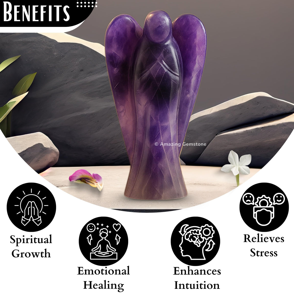 Amazing Gemstone Amethyst Angel - Amethyst Crystal Angel and Pocket Guardian Angel Crystal Figurines (3 Inches)