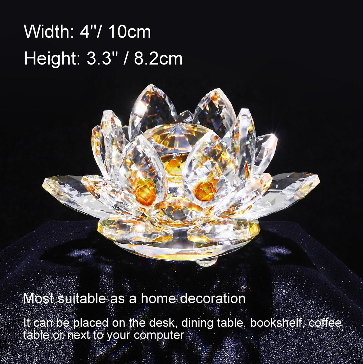 Sparkle Crystal Lotus Flower - 4'' Hue Reflection Clear Crystal Lotus for Feng Shui Home Decor Sun Catcher Ornaments or Paper Weight with Gift Box (100MM) Transparent Golden