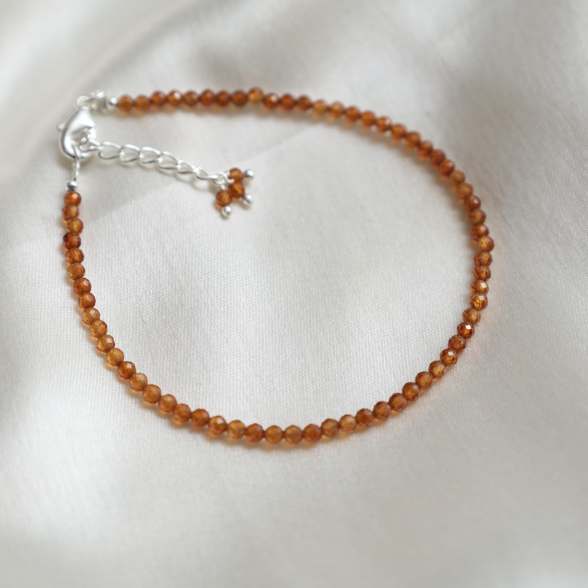 Gempires Hessonite Garnet Bracelet for Women | Dainty Gemstone Beaded Bracelet 2.5 mm | Handmade Stacking Bracelet | Adjustable Lightweight Minimalist Jewelry | Brown Orange Crystal Gift for Her