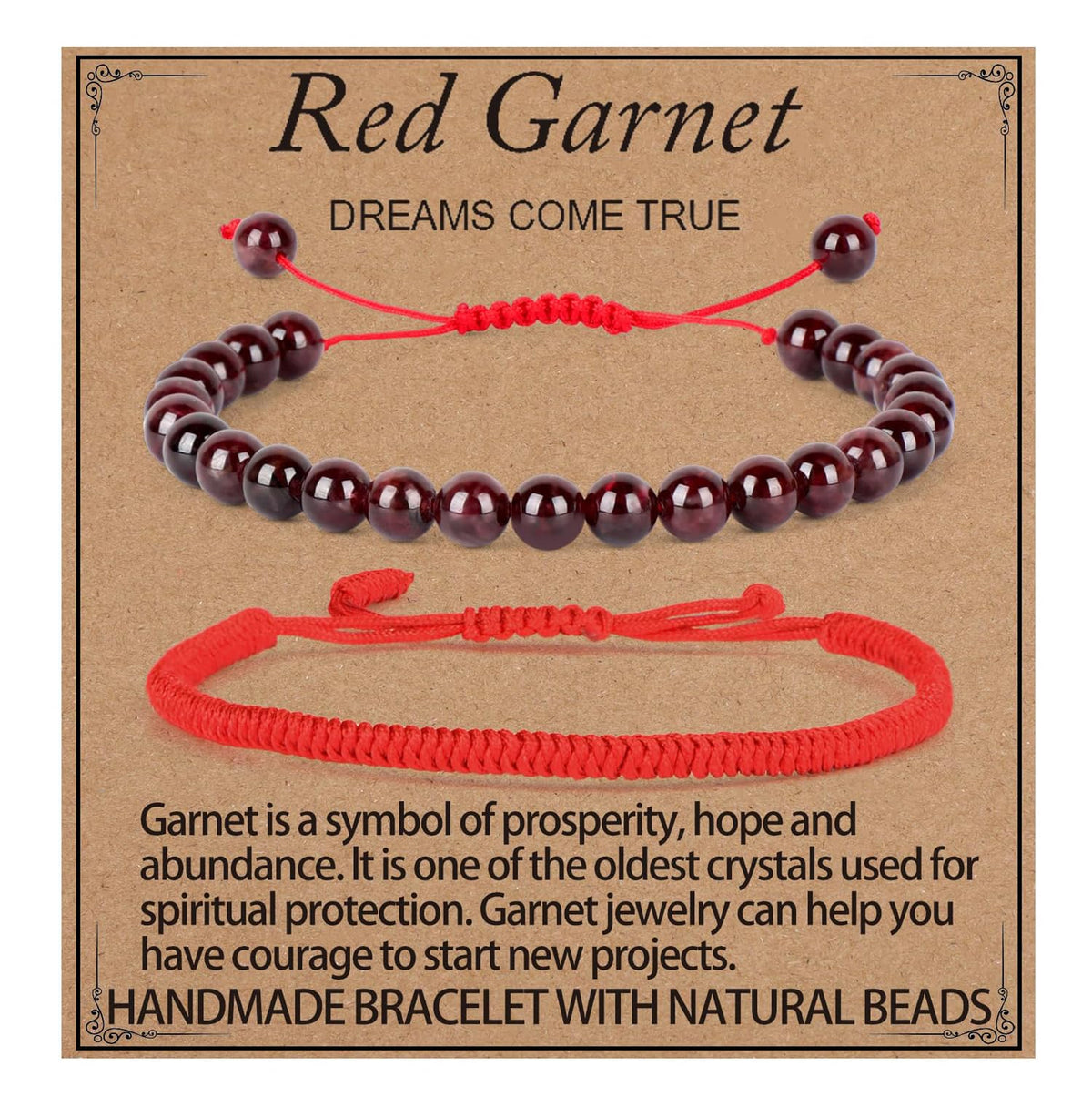 LPBeads 6mm Garnet Bracelet with Handmade Rope Bracelet Size Adjustable Natural Stone Crystal Healing Bracelets Gifts for Unisex Adults