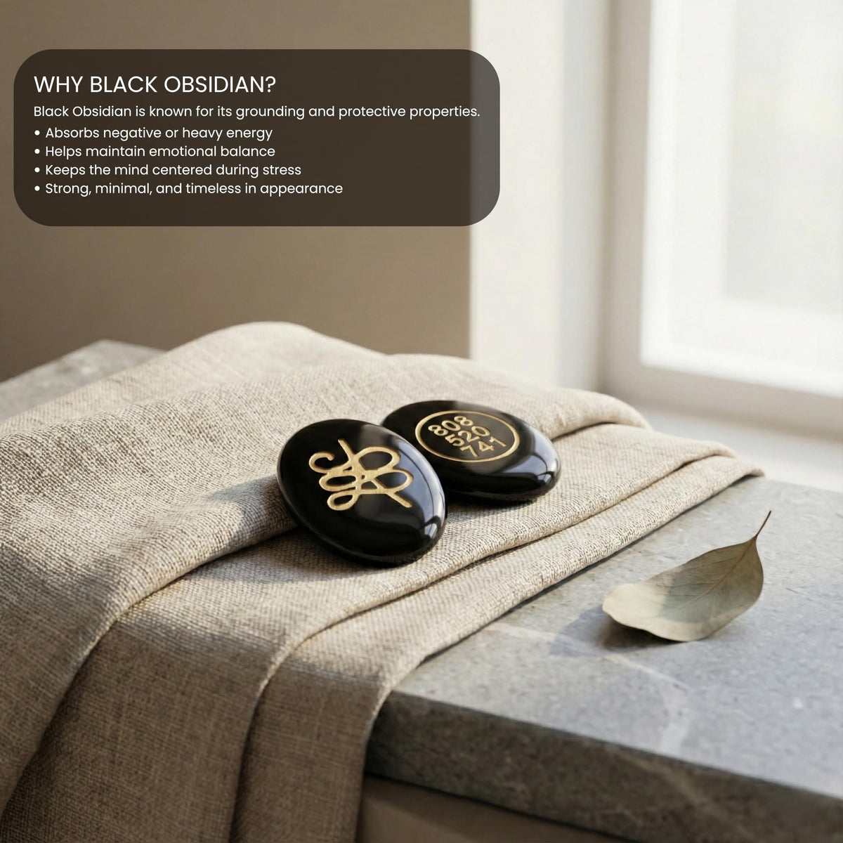 Trrystals Natural Gemstone Zibu Coin – Reiki Healing Symbol, Energy Activation, Good Luck & Spiritual Protection Token (Black Obsidian)
