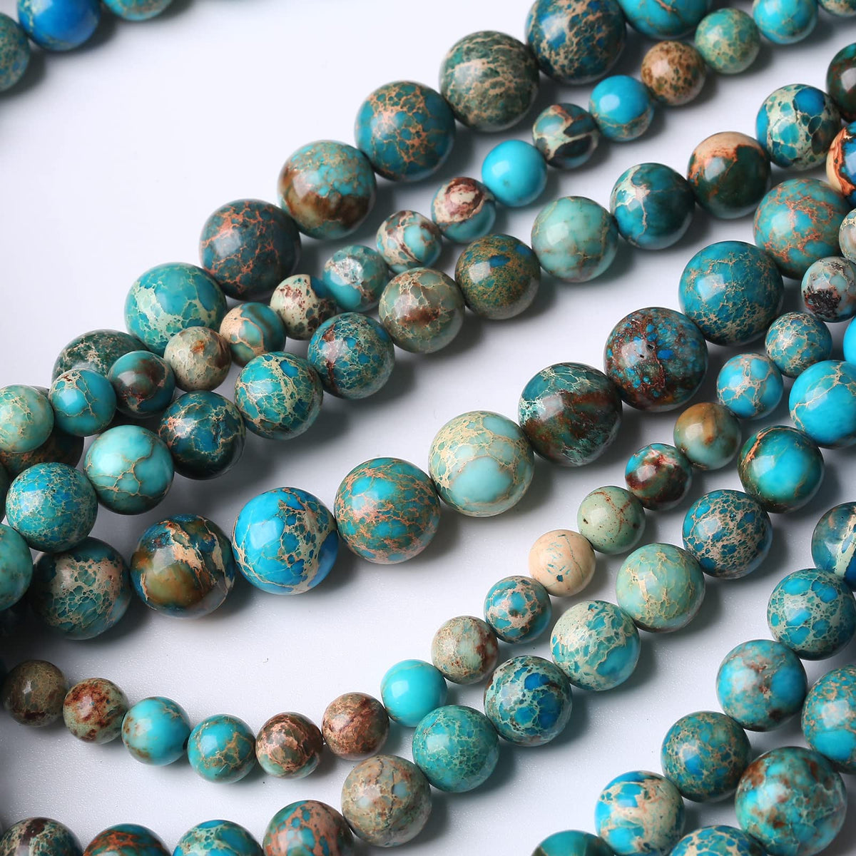 32PCS 12MM Natural Blue Imperial Jasper Stone Beads Round Shape Suitable for Jewelry DIY Bracelet 15 Inches