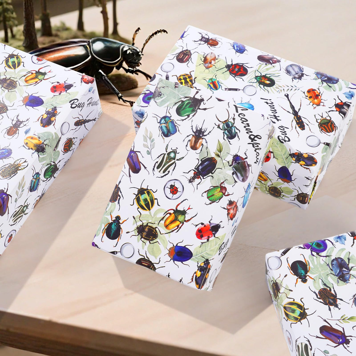 Insect Wrapping Paper Roll - 17Inch x16.4Feet - Beetle Bugs&Leaves Colorful Gift Wrap for Nature Parties,Birthdays,Celebrations