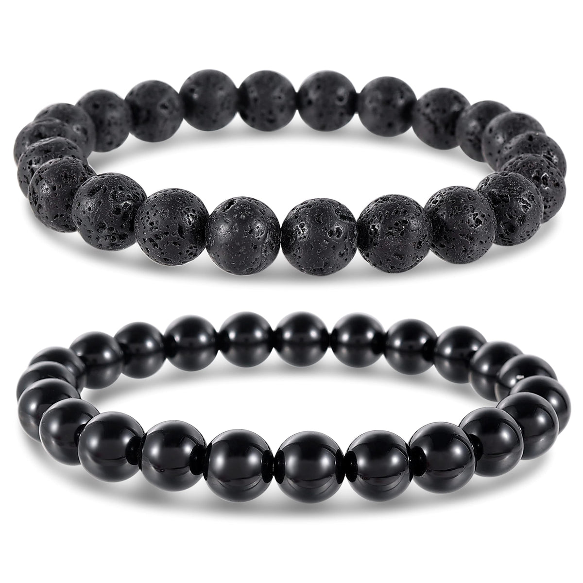 Bivei Natural Gemstone Semi Precious Crystals Handmade Stretchy Round Beads Bracelet, Enhance Positive Energy,Stocking Stuffers for Women(Lava Stone & Black Obsidian (Protection) Medium)