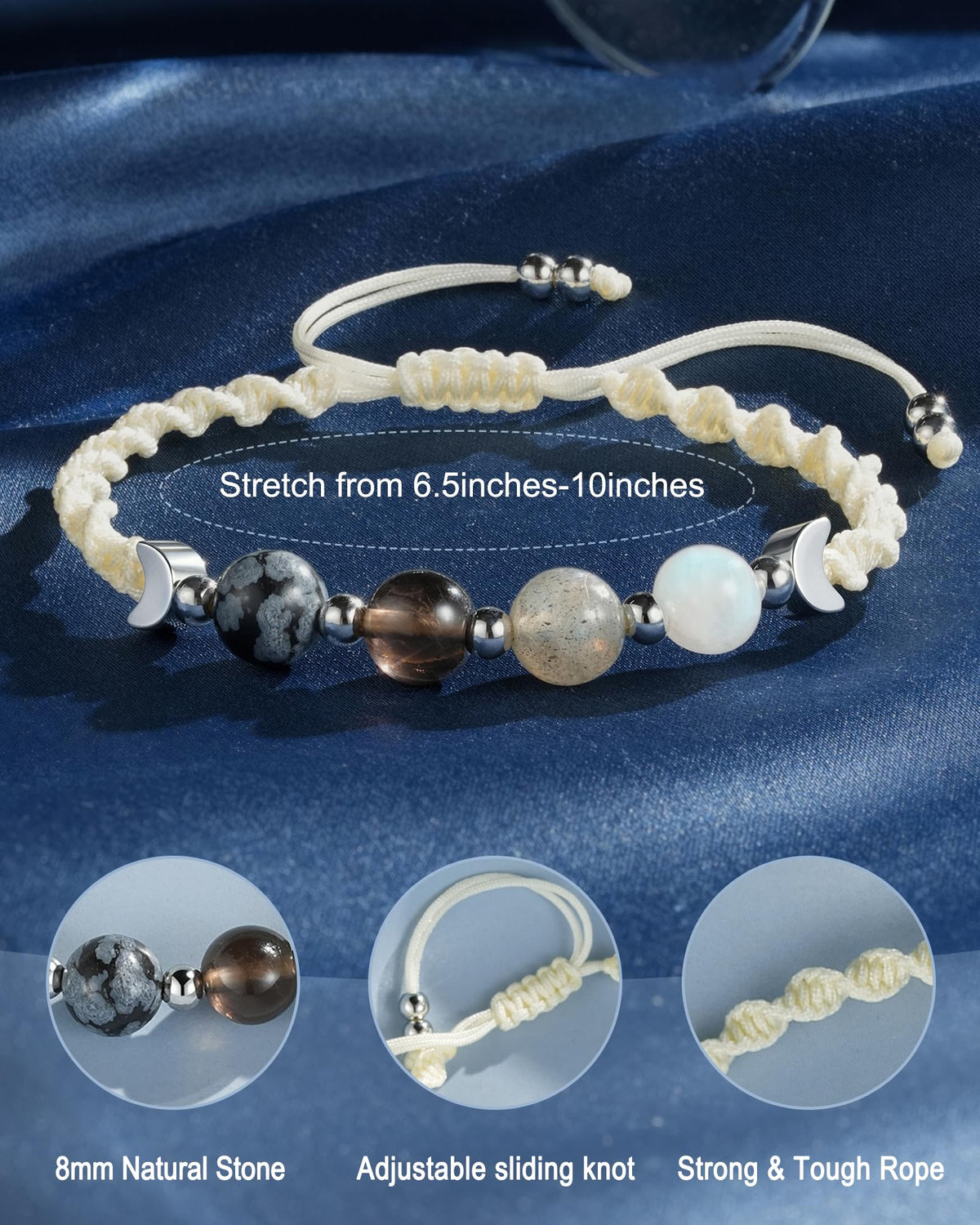 LAVEIR Moon Phase Crystal Healing Bracelet for Women, Natural Stone Beaded Bracelet with Moonstone, Spiritual Bracelets for Intuition, Emotional Balance, Intention Setting, Birthday Gifts for Women